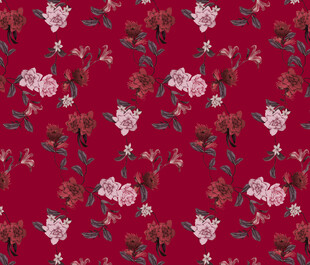 深红底花卉图案布料纹理