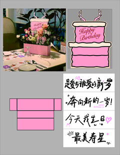 粉色系生日派对装饰布置