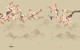 新中式工笔花鸟梅花山水