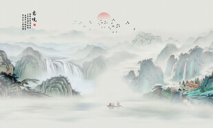 国画山水背景墙