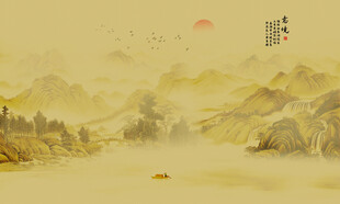 新中式古风国画山水背景墙壁画