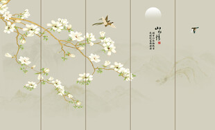 新中式工笔花鸟画背景墙