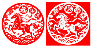 马年福运剪纸窗花