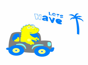 卡通恐龙驾车度假场景