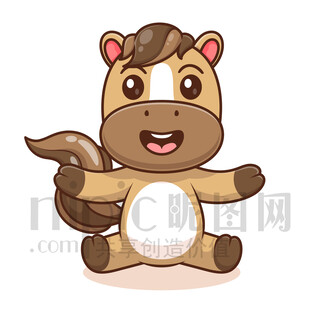 可爱卡通小马坐着玩耍