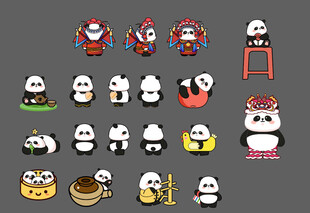 可爱熊猫角色插画集合