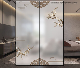 中式花鸟玻璃隔断打印图