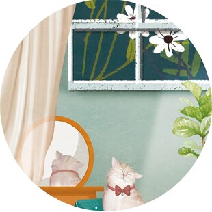 窗边萌猫的惬意小角落圆形挂画