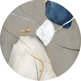 地面线缆麋鹿石头圆形挂画装饰画