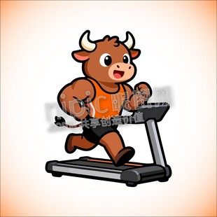 卡通公牛跑步健身