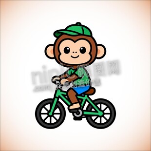 卡通小猴子骑自行车