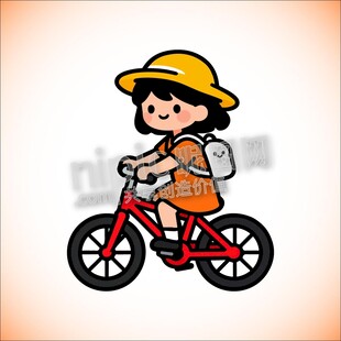 卡通小女孩骑自行车