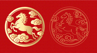 金色马形中式传统图案