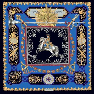 蓝色精美骑士图案丝巾