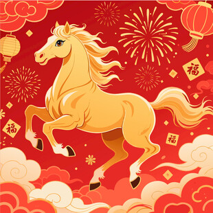 卡通手绘金马贺岁