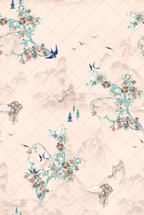 中式花鸟山水纹理图案