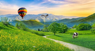 蓝天白云雪山大草原