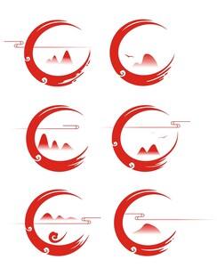 中式中国风书法笔触山水云纹