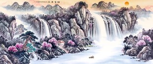 山水瀑布国画风景图