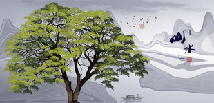 大树水墨画小树