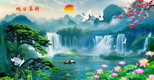 迎客松山水画壁画