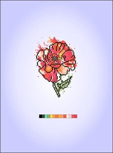 手绘鲜艳花朵图案像素拼豆T恤衫