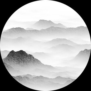 水墨山水圆形意境图