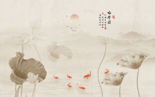 新中式水墨荷花背景墙