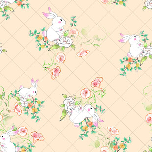 兔子花卉图案的精美背景