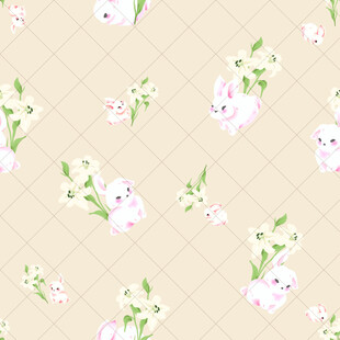 清新花卉兔子图案背景
