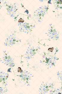 蓝花飞鸟唯美图案纹理