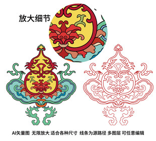 葫芦纹传统纹样吉祥如意葫芦莲花