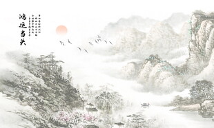 新中式屏风山水画