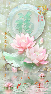 玄关玉雕荷花福字形象墙