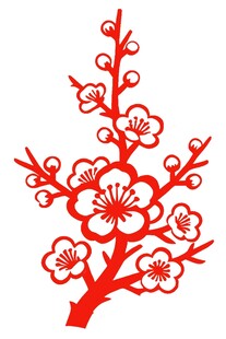 红色剪纸风梅花图案
