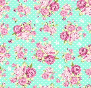 清新粉花绿底花卉图案