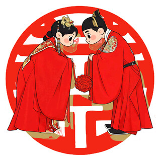 中式古装情侣手绘