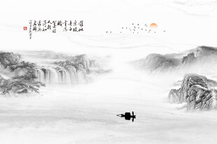 中式山水屏风画