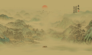 新中式国画山水背景墙壁画