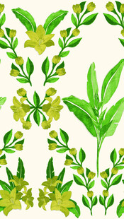 清新手绘花卉绿叶图案
