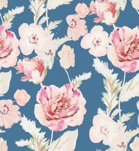 大牌蓝底花卉图案