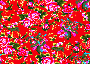 红色花卉图案布料