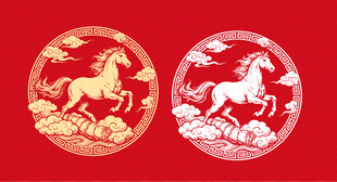 红底金纹骏马图案 