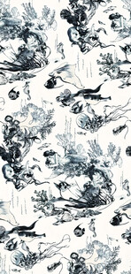 蓝白复古风海洋生物图案