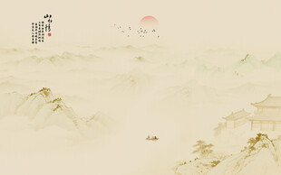 国画山水画背景墙