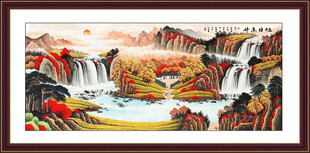 聚宝盆风水画 国画流水生财