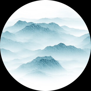 水墨山水圆形意境图