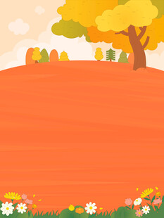 卡通秋季大树花丛森林自然风景