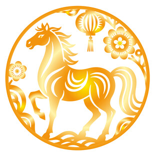 金色骏马剪纸风吉祥图案