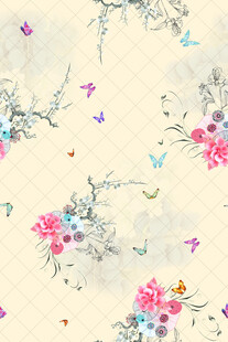 花卉飞鸟图案的唯美背景